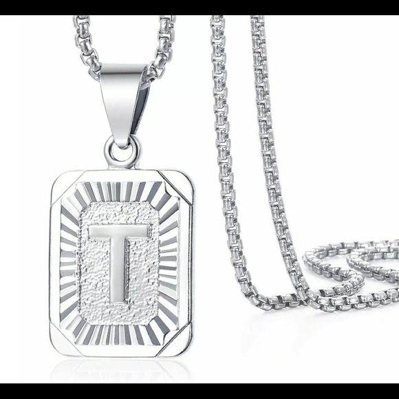 White Gold Filled Letter T Pendant 20” Necklace - Picture 1 of 5